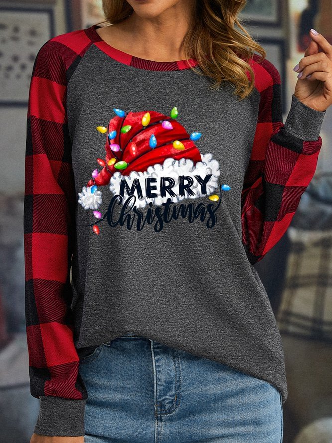 Merry Christmas Printed Plaid Women's T-shirt