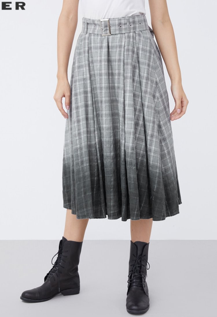 S.DEERCasual Belt Contrast Color Gradient Gradient A-Line Long Skirt S21381124