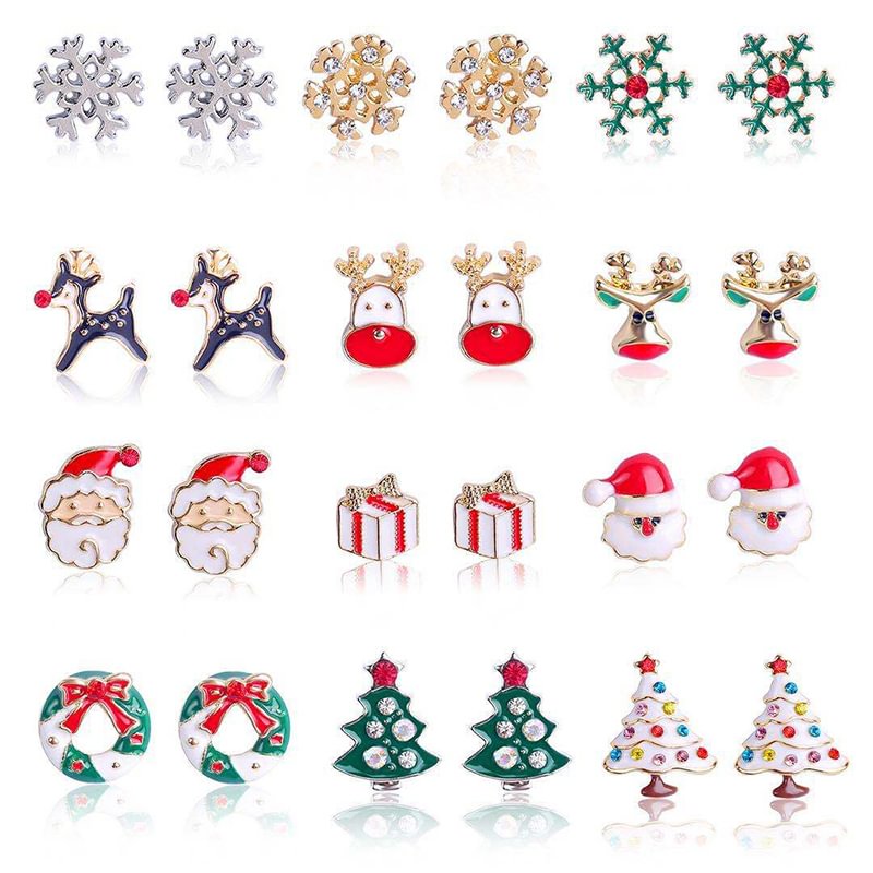 Minnieskull Christmas Diamond Snow Bell Christmas Tree Stud Earrings - Minnieskull