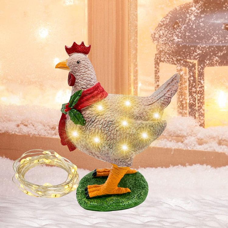 Light Up Chicken with Scarf Holiday Decoration Metal Chicken Christmas Ornaments Animal Garden for Outdoor Decor - tree - Codlins