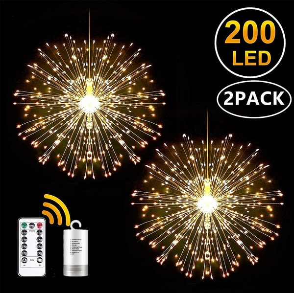 100/200 Led Dandelion Firework Copper Lights,8 Modes Dimmable String Fairy Lights With Remote Control, Hanging Starburst Lights For Parties,Home,Christmas Light Outdoor Decoration (1/2Pcs For Option)