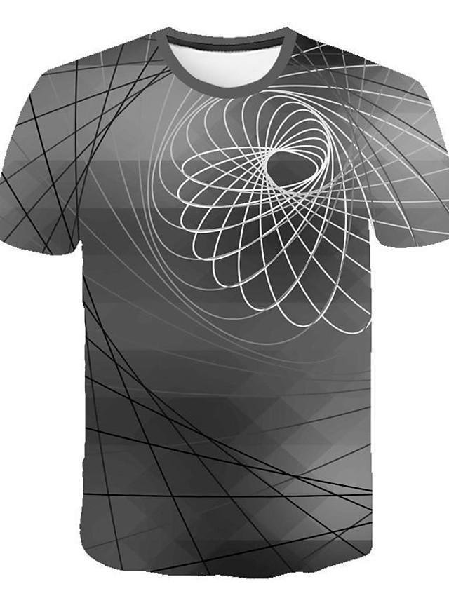 Men's Plus Size Geometric 3D Slim T-shirt Street chic Punk & Gothic Daily Casual Round Neck Gray / Short Sleeve-Corachic