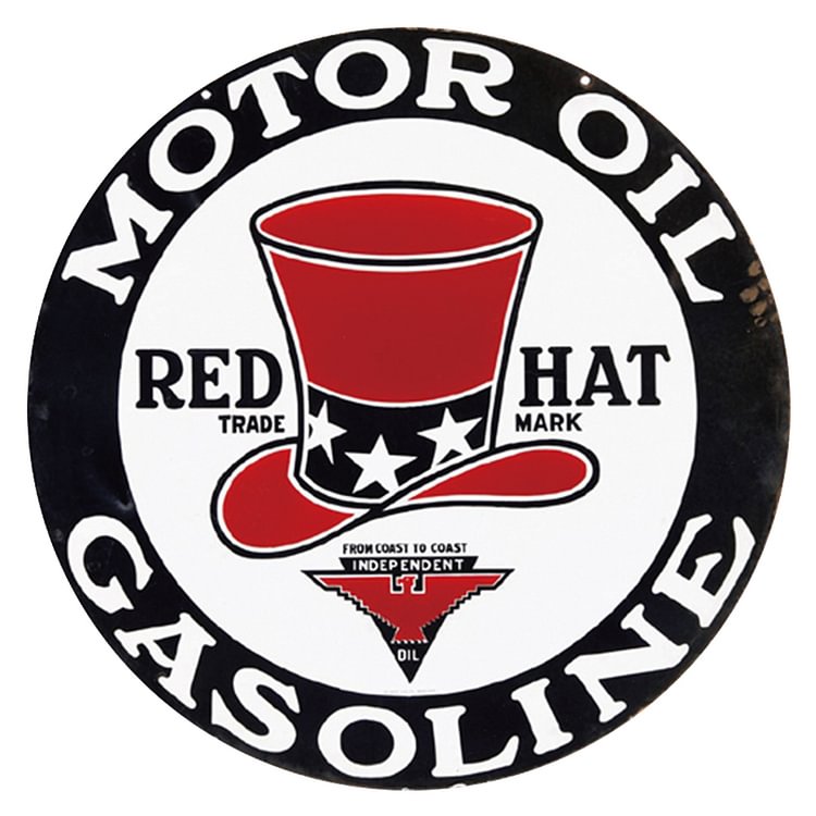 Red Hat Motor Oil - Round Vintage Tin Signs/Wooden Signs - 30x30cm