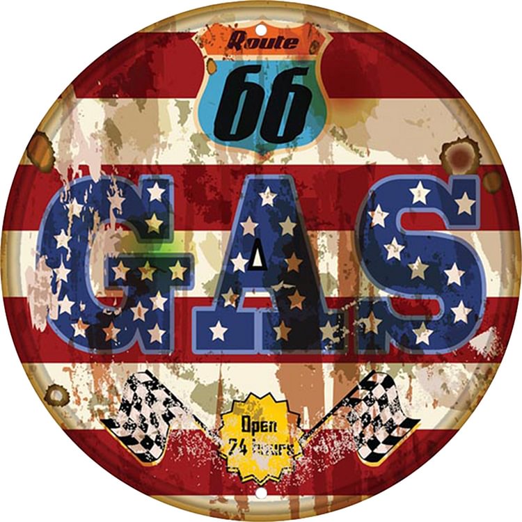 66 Route Gas - Round Vintage Tin Signs/Wooden Signs - 30*30cm
