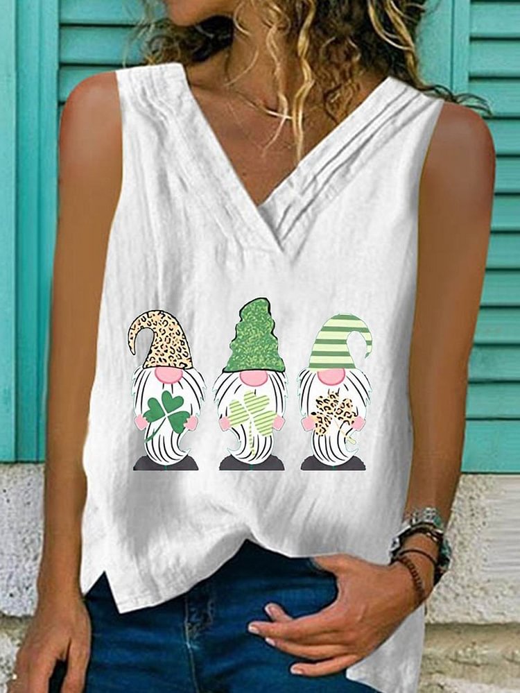 Printed Sleeveless T-shirt-Mayoulove