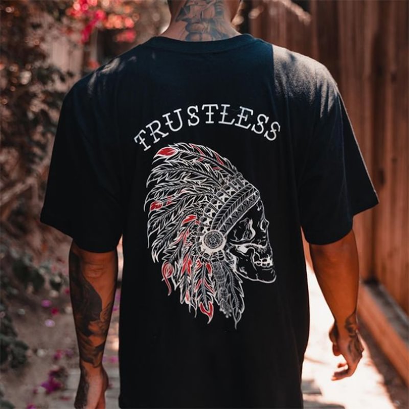 TRUSTLESS print loose T-shirt designer - Krazyskull