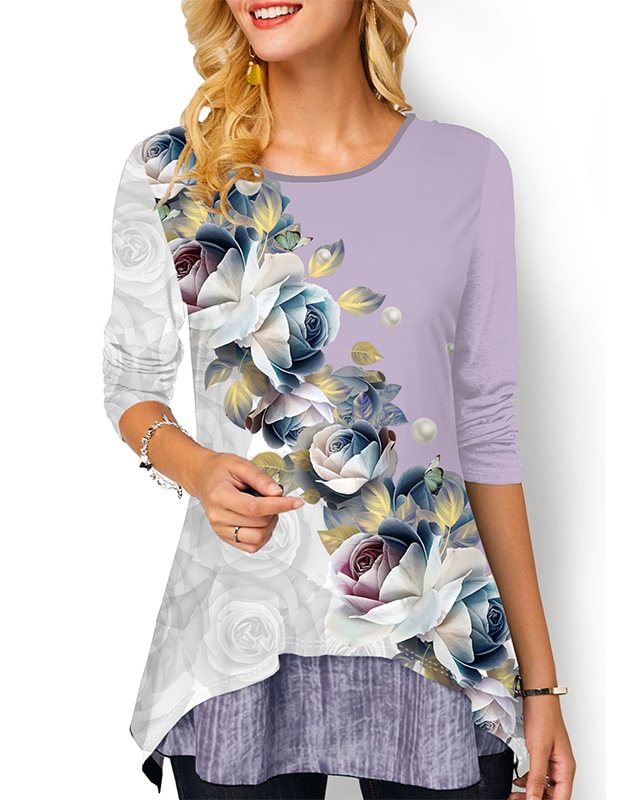 Spring and autumn new floral pullover top