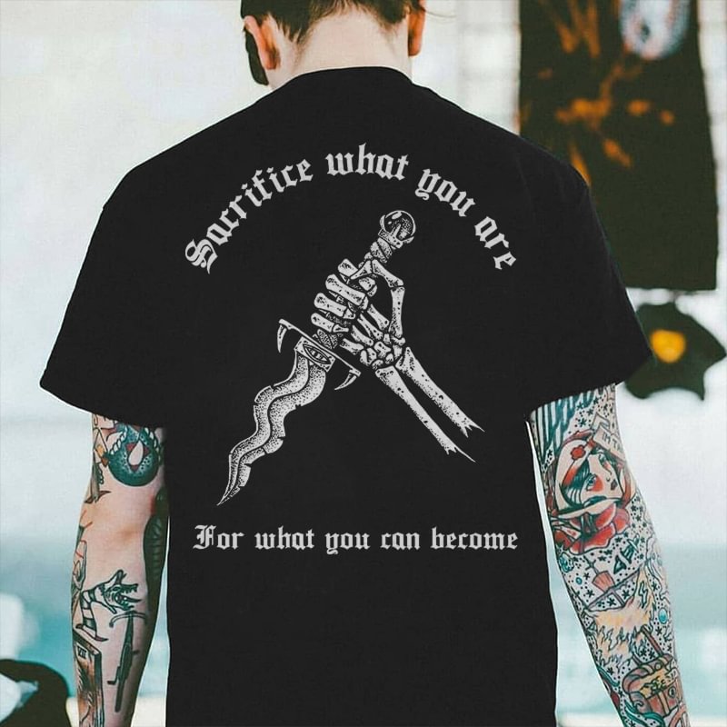 Sacrifice What You Are Skull Hand Sword Print Men's Casual T-shirt - Krazyskull