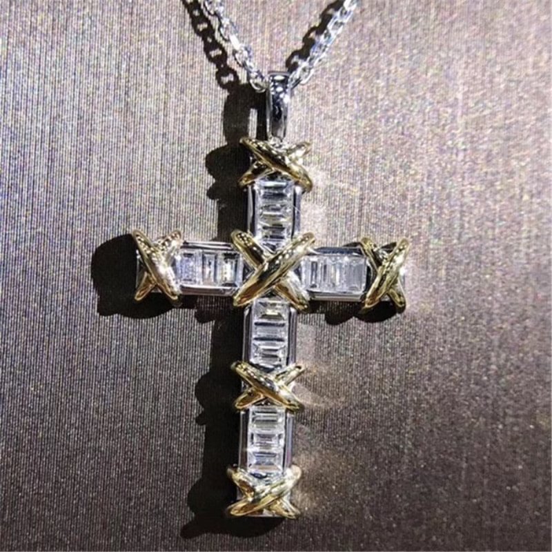 14K Gold Diamond Cross Pendant-VESSFUL