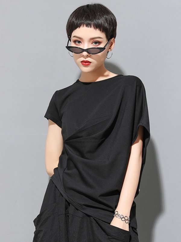 Simple Solid Asymmetric T-Shirts Tops