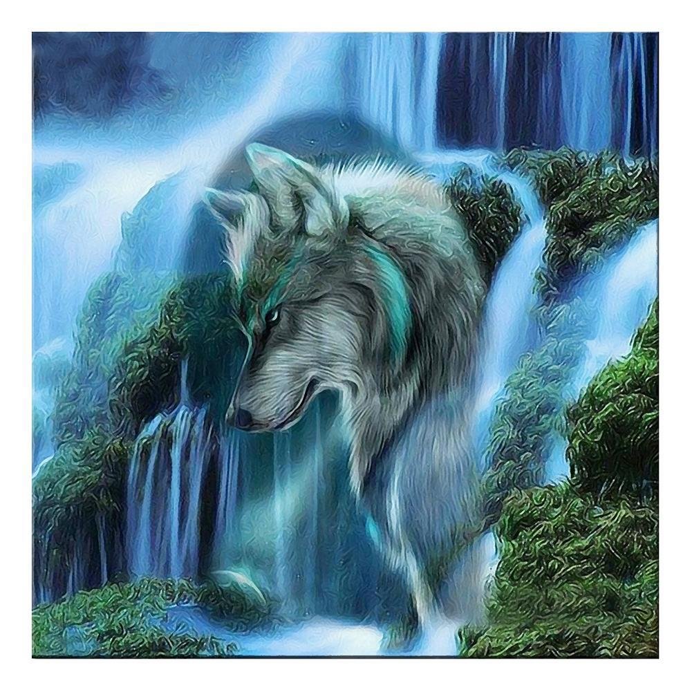 Full Round Diamond Painting Waterfall Wolf (35*35cm)