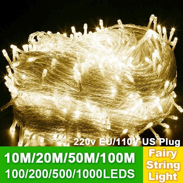 New 8 Modes Christmas Fairy Light Outdoor Waterproof AC 220V/110V 50M/20M/10M 500/200/100LED Fairy LED String Light Chirstmas String Garland For Xmas Wedding Christmas Party Holiday