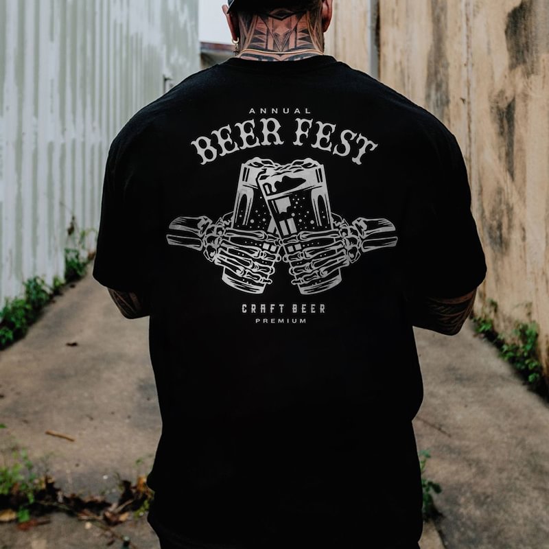 Beer Feast Skull Hands Hold Beers Print T-shirt - Krazyskull