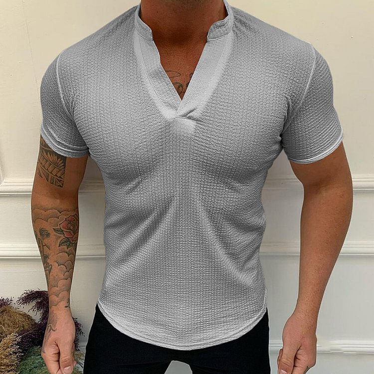 Summer Men's Solid V-Neck Casual Short Sleeve T-Shirts