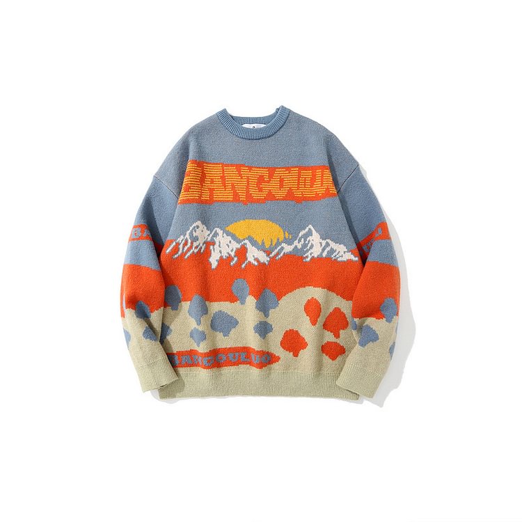 Cartoon Vibes Oversized Lovers Knitted Sweater - tree - Codlins
