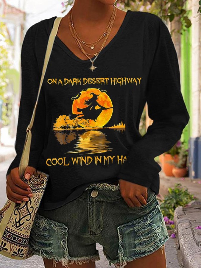 On A Dark Desert Highway Cool Wind In My Hair Halloween T-shirt