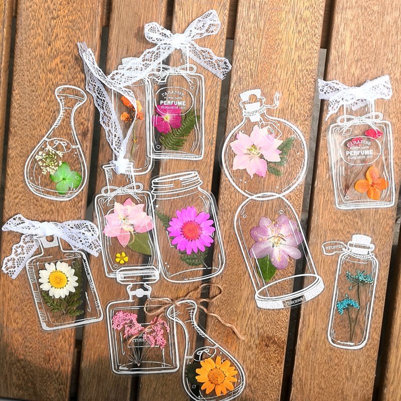 Transparent Dried Flower Bookmarks Set