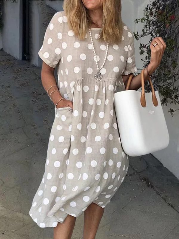Women Polka Dots Pockets Casual Summer Dresses