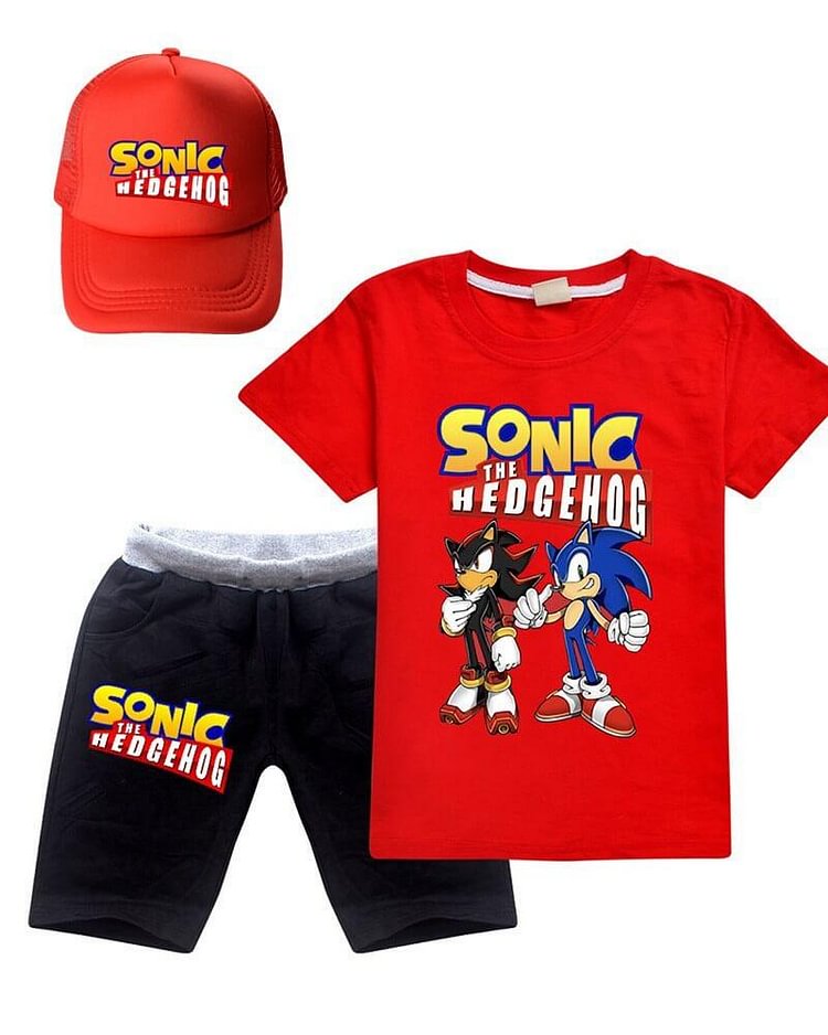 Sonic The Hedgehog Print Girls Boys Cotton T Shirt And Shorts Outfits-Mayoulove