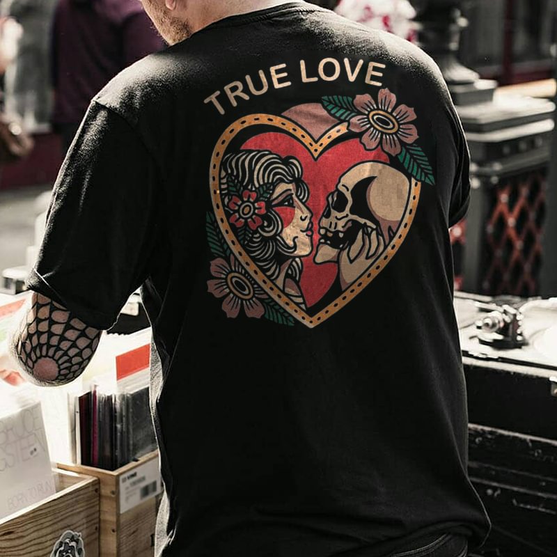 TRUE LOVE skull printed loose T-shirt designer - Krazyskull