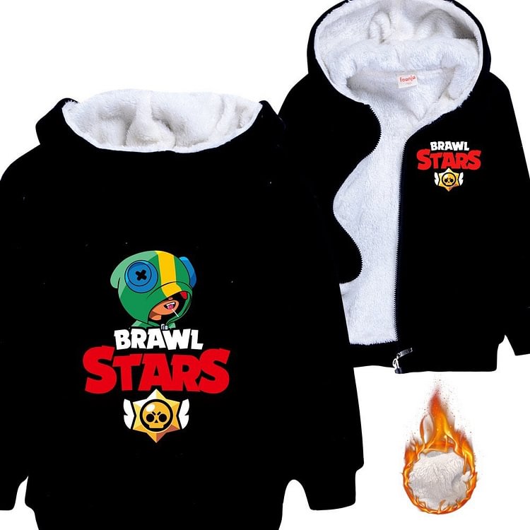 Mayoulove Brawl Stars Sherpa Lined Hoodie Fleece Sweatshirt Full Zip Hooded Jacket for Kids-Mayoulove