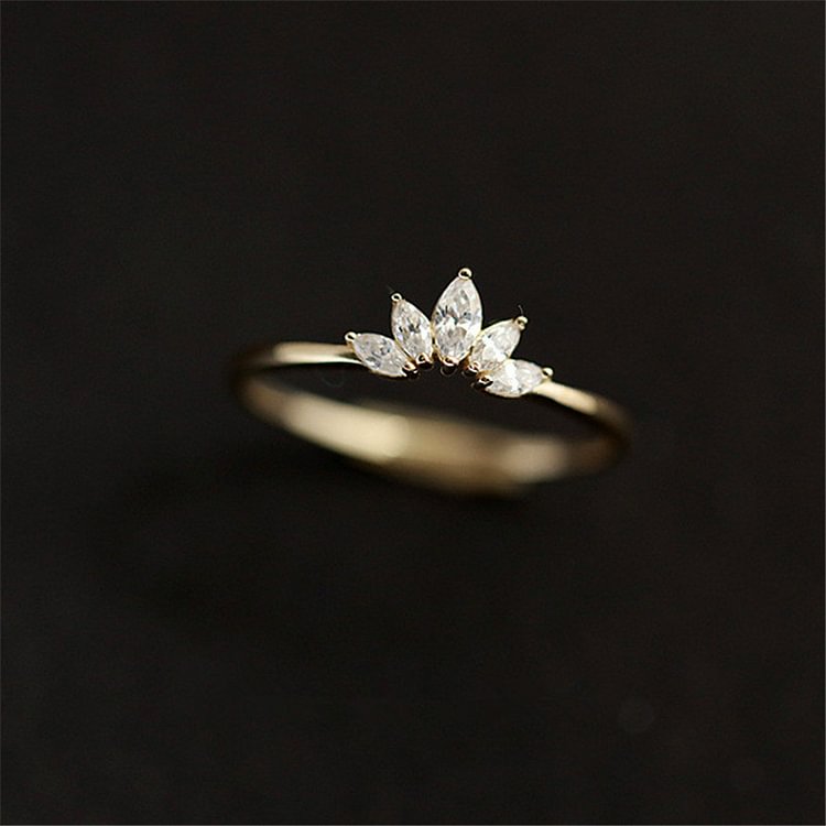 925 Sterling Silver 14k Gold Simple Crown Women Gold Ring