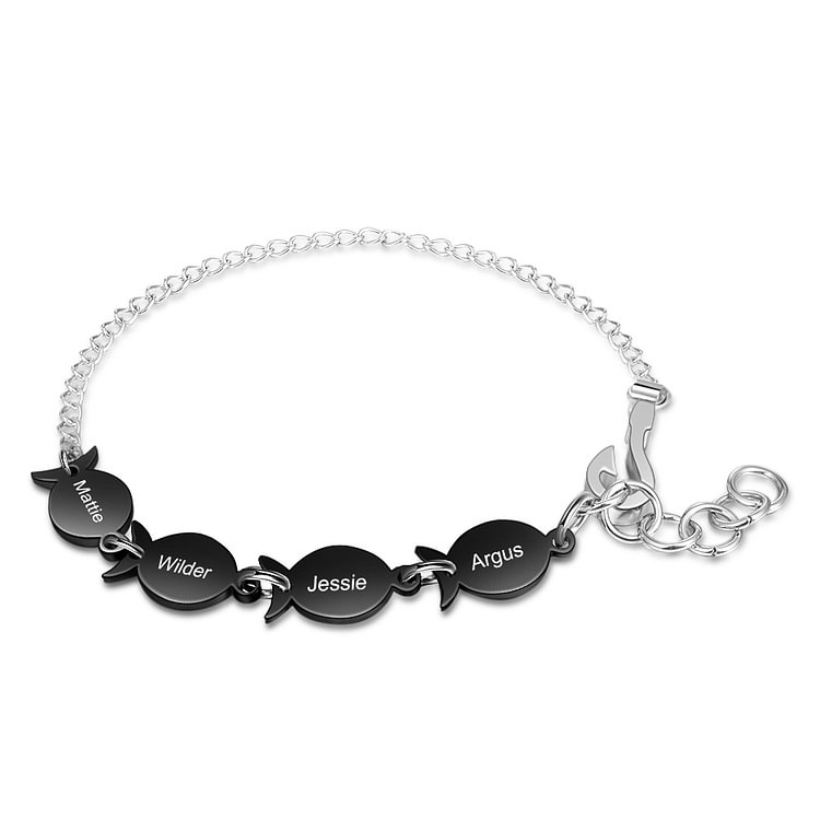 Personalized Fish Hook Bracelet Engraved with 4 Names