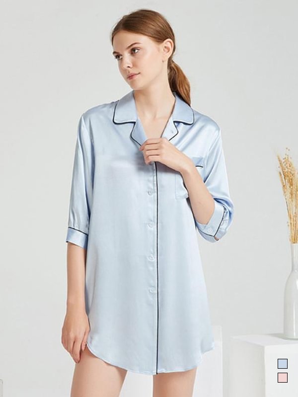 19 Momme Luxury Sexy Long Sleeve Silk Nightgown