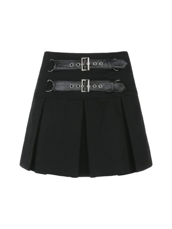 Solid Color Buckle Knots Decoration Pleated Skirt with Undergarments