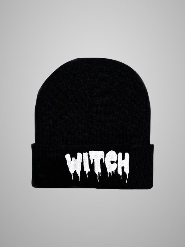 WITCH Embroideried Knitted Black Hat
