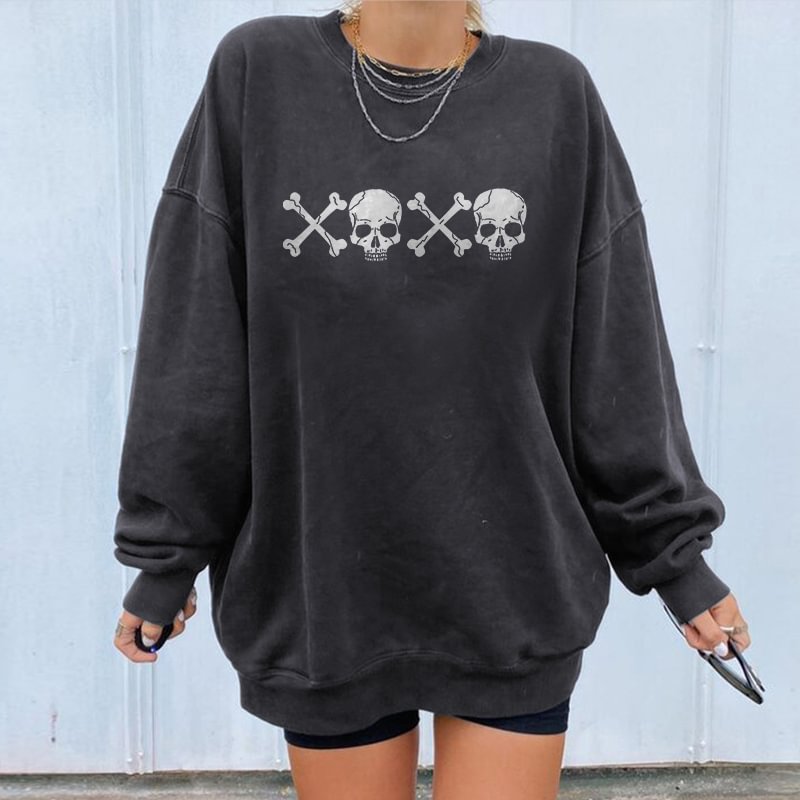Minnieskull X Skull Print Women's Cozy Loose Sweatshirt - Minnieskull