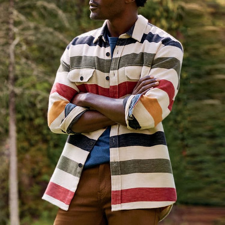 BrosWear Lapel Striped Contrast Long Sleeve Jacket