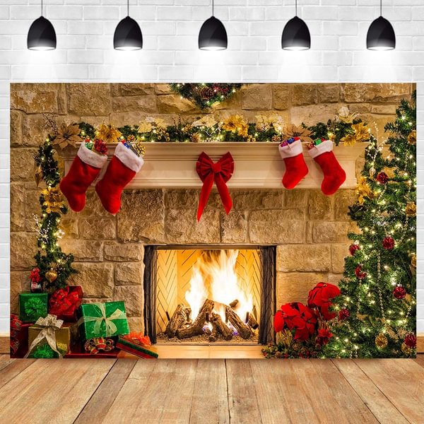 Christmas Photography Backdrops Christmas Fireplace Decoration Background for Kids Photo Studio Prop 5x3FT/7x5FT