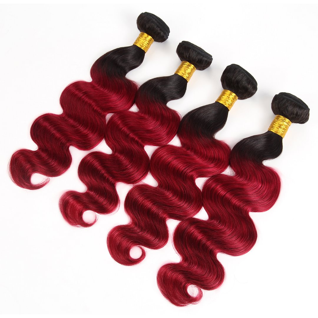 1 PC Black And Red Gradient Body Wave Hair Bundles丨Indian Mature Hair、Virgin Hair、Original Hair