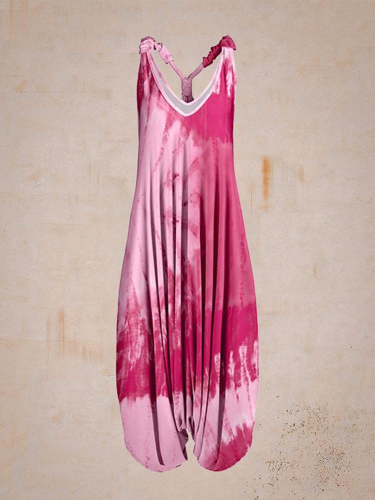 Women Pink Tie-dye Printed Jumpsuit-Mayoulove
