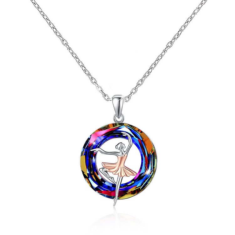 S925 I Will Always Be With You Dancer Crystal Circle Necklace