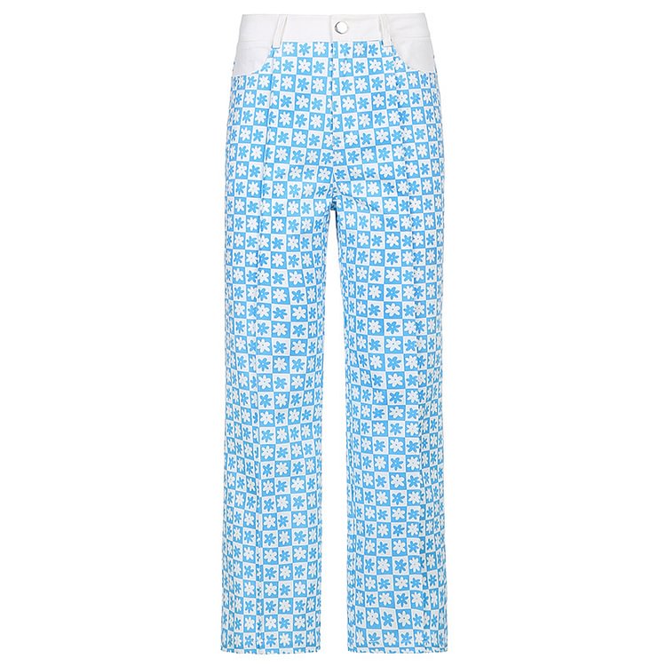 Patchy Floral Plaid Wide Leg Straight Trousers - CODLINS - codlins.com