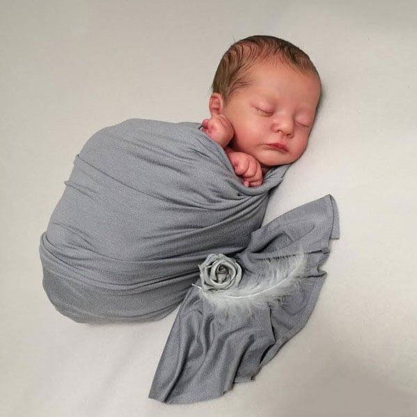 Sleeping Reborn Boy Geoff 17" Lifelike Soft Weighted Body Handmade Silicone Reborn Doll Set,with Clothes and Bottle
