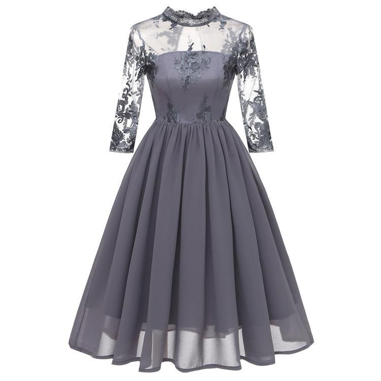 Mayoulove 1950s Big Swing  Vintage  Lace Chiffon Dress-Mayoulove