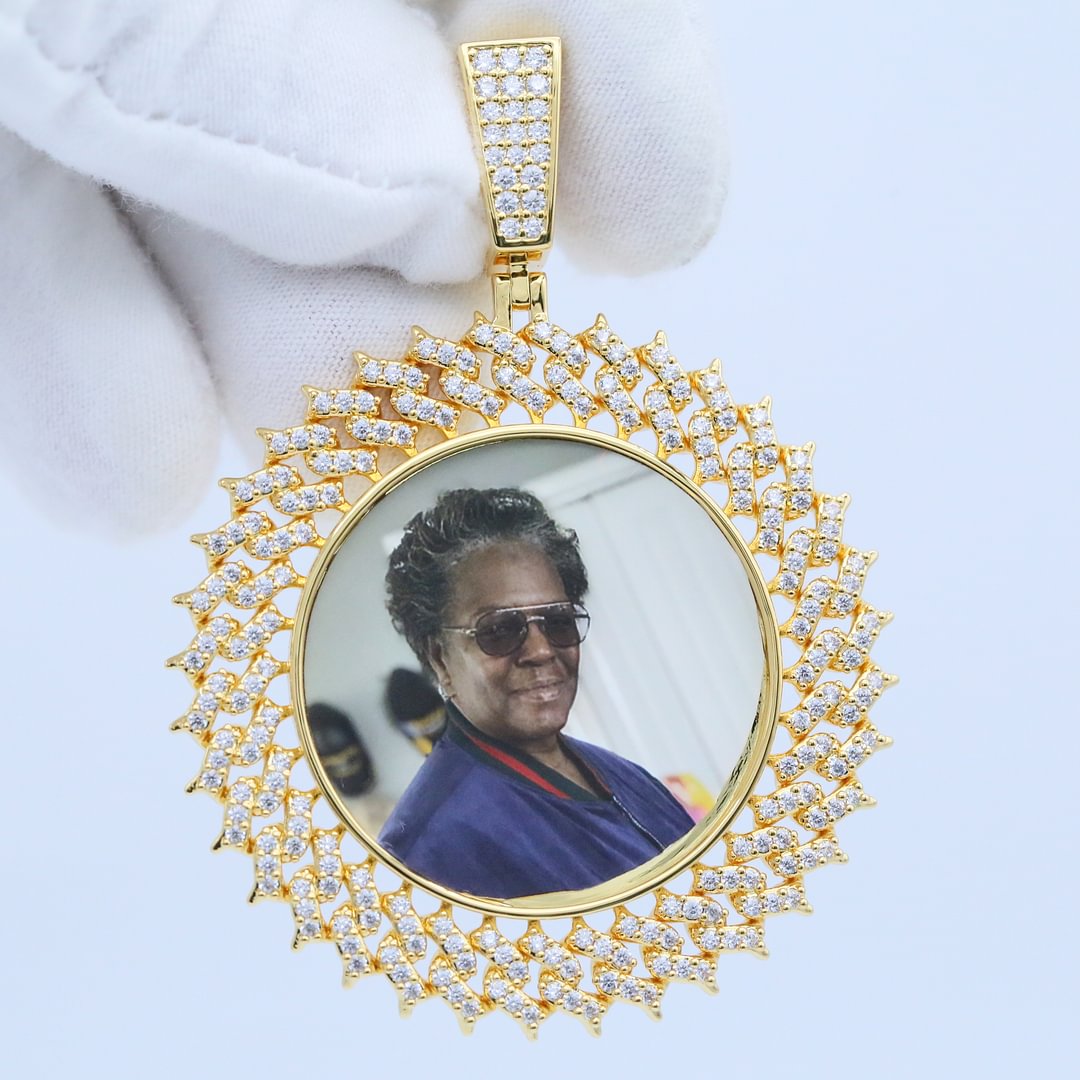 Custom Photo Medal Iced Out Bezel Frame Big Round Pendant-VESSFUL