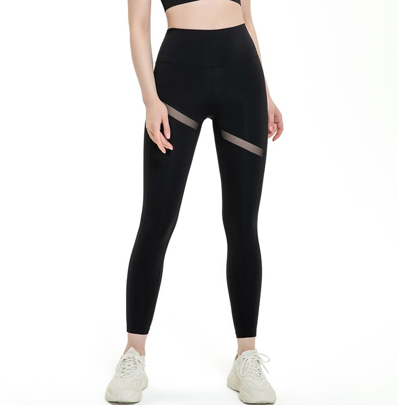 Hergymclothing high waist comfortable traceless lace patchwork gym leggings at a great price black
