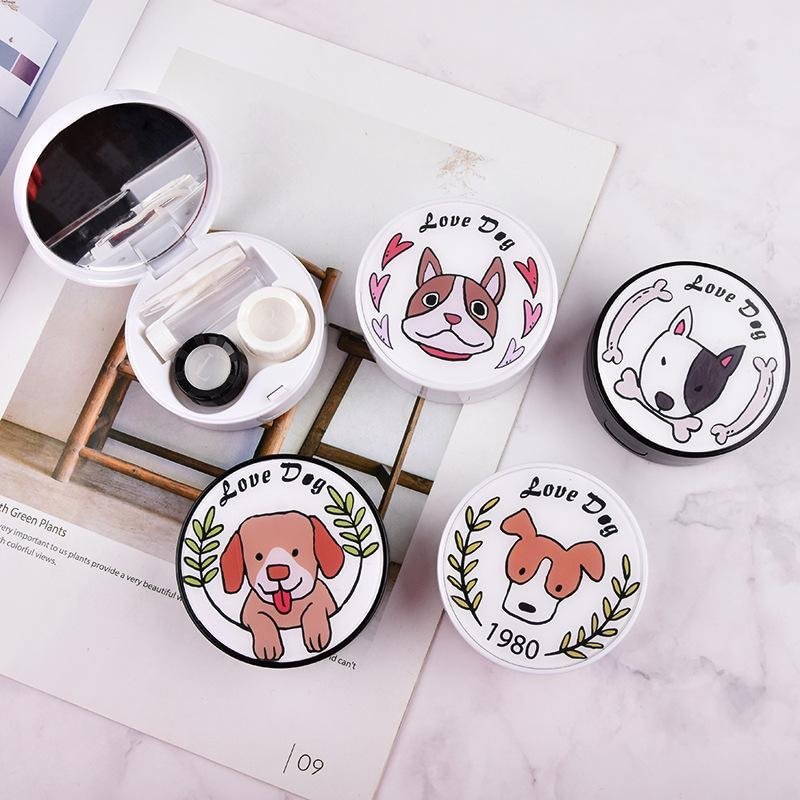 Round Acrylic Patch Cute Dog Contact Lens Case NEBULALENS