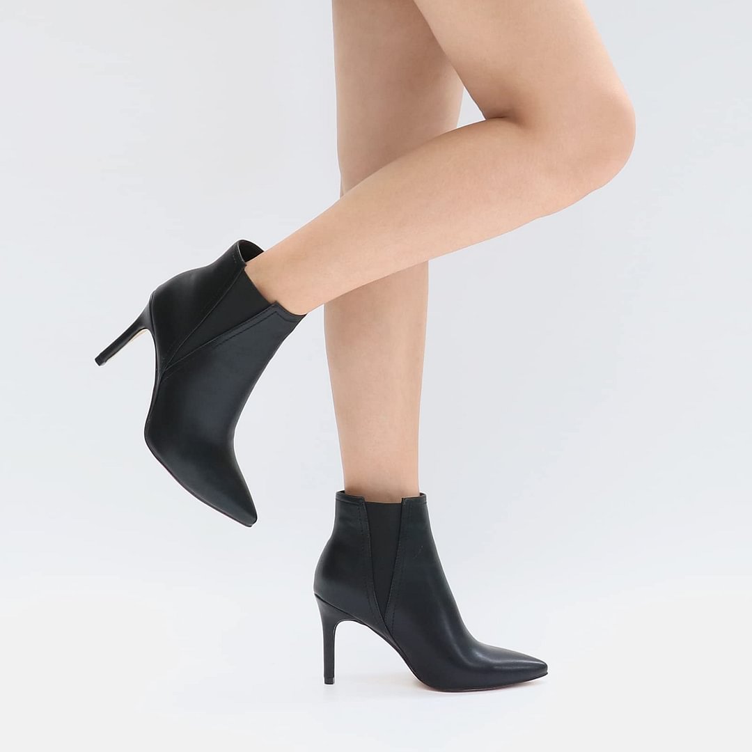 90mm Women Stiletto Middle Heel Pointed Toe Ankle Boots Matte-vocosishoes