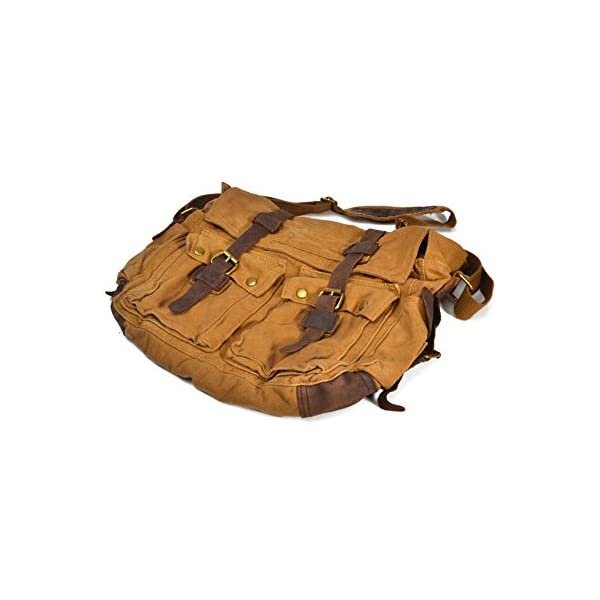 VRIKOO Waterproof Canvas Leather Messenger Bag Crossbody Satchel Shoulder Bags 14 inch Laptop Briefcase 