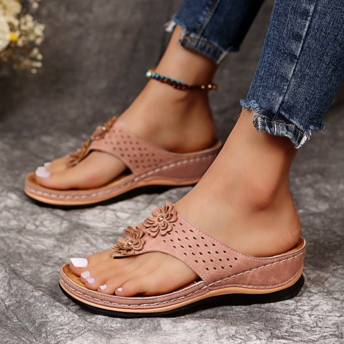 Women's Arch Support Sandals Summer Flower Wedges Comfortable Sandals for Women - vzzhome