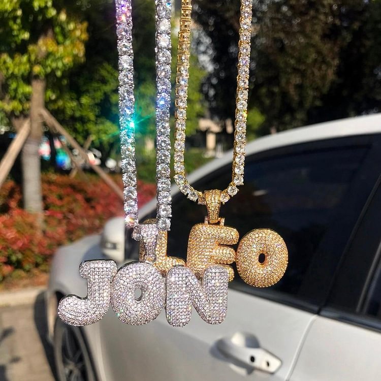 Custom Name Bubble Letters Iced Out Pendants Personalized Necklaces Jewelry