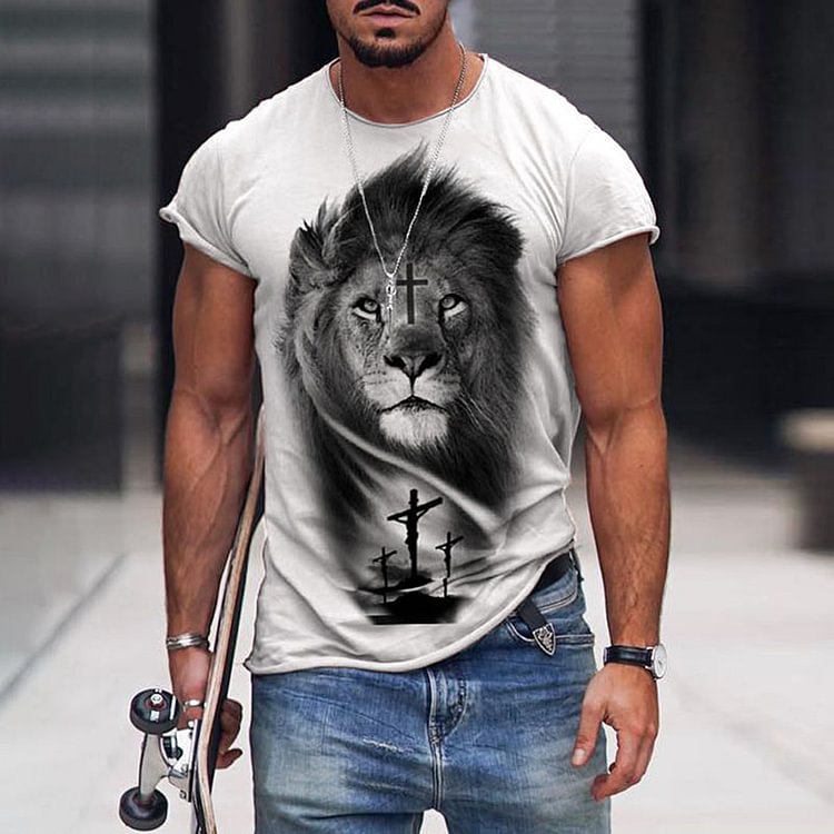 BrosWear Men's Loose Casual Faith Lion Cozy  T-Shirt