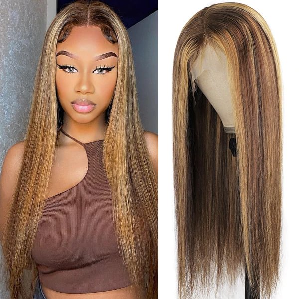 HD Melted Lace Wig丨10-30 Inches Gold And Brown Mix Straight Hair丨13x4x1 Ultra Thin Seamless Lace Wig That Fits To The Scalp