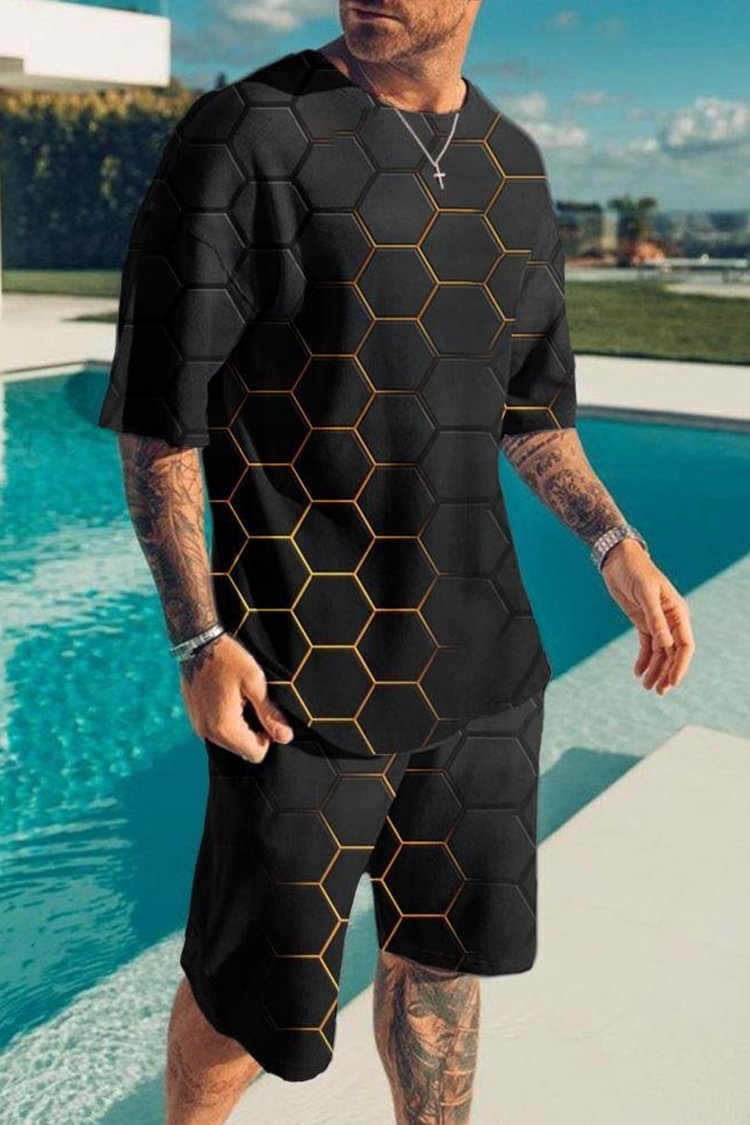 Tiboyz Outfits Gradient Honeycomb Resort T-Shirt Set
