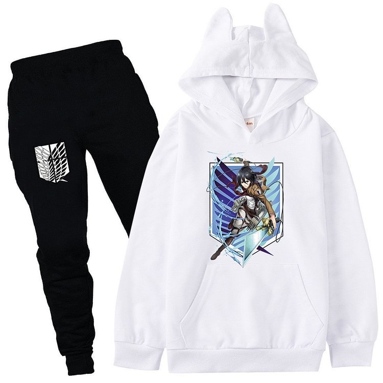 Mayoulove Mikasa Ackerman Attack Titan Print Girls Hoodie And Pants Outfit-Mayoulove